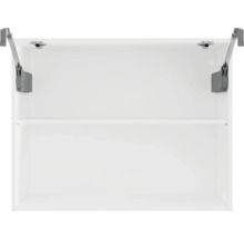 Biela nástenná skrinka s jednou policou a otvorenými dvierkami