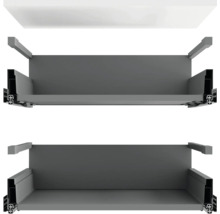 Dve sivé zásuvky s výsuvnými lištami pre nábytok