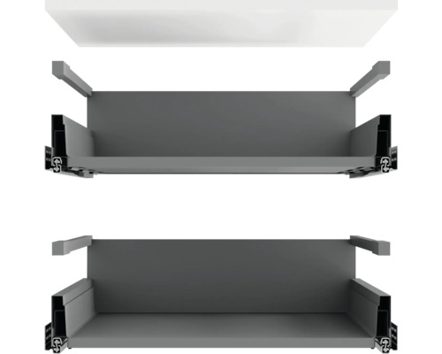 Dve sivé zásuvky s výsuvnými lištami pre nábytok