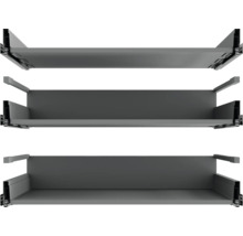 Tri sivé zásuvkové prvky pre nábytok