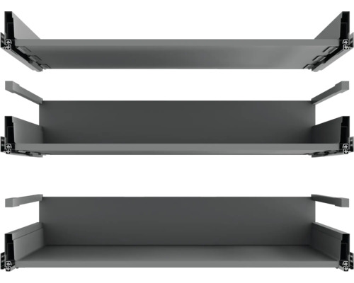 Tri sivé zásuvkové prvky pre nábytok