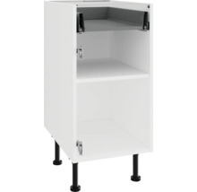 Biela spodná skrinka s policami a čiernymi nožičkami