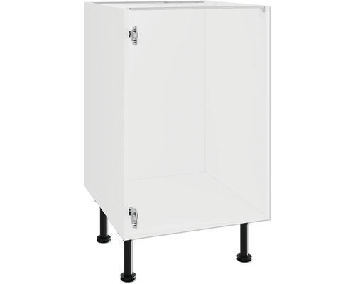 Biela spodná skrinka bez dvierok a s čiernymi nožičkami