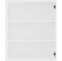 Vnútro bielej závesnej skrinky s dvomi policami