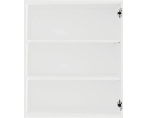 Vnútro bielej závesnej skrinky s dvomi policami