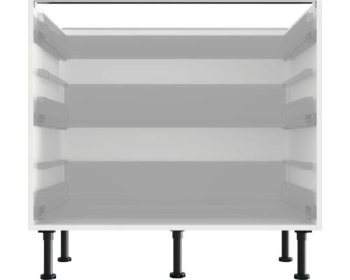 Biela kuchynská skrinka s čiernym soklom