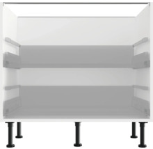 Biela kuchynská spodná skrinka s nastaviteľnými nohami.