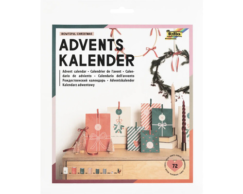 Adventný kalendár "Bowtiful Christmas", papierové vrecká 6 druhov + príslušenstvo Adventný kalendár na výrobu so 72 dielmi
