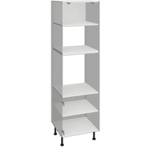 Otvorená vysoká skriňa s niekoľkými policami a nastaviteľnými nožičkami