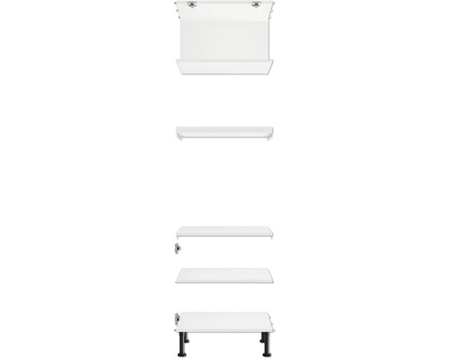 Biele umývadlo so skrinkou a čiernymi nohami