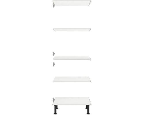 Policový systém s viacerými policami a čiernymi nohami