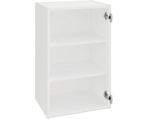 Otvorená biela kuchynská závesná skrinka s tromi policami