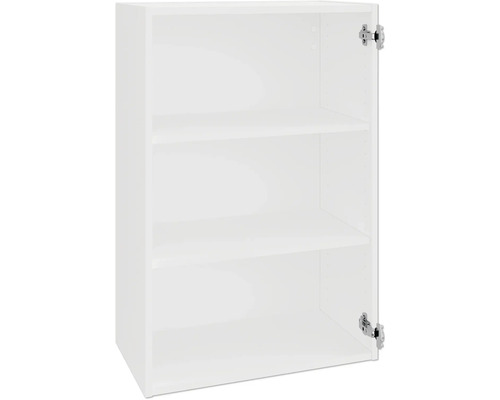 Biela závesná skrinka s tromi priehradkami na montáž na stenu