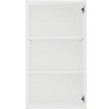 Otvorená biela kúpeľňová skrinka s dvomi policami na uskladnenie v kúpeľni