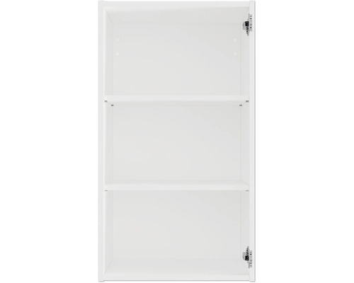 Otvorená biela kúpeľňová skrinka s dvomi policami na uskladnenie v kúpeľni