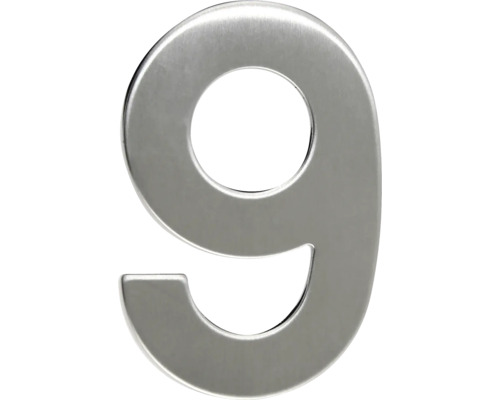 Nerezové číslo 9 v plochom „2D“ prevedení RN.95L.9.N Číslo domu 9 z kovu