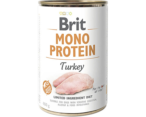 Konzerva pre psov Brit Mono Protein Turkey 400 g (5+1) Brit Mono Protein psí konzerva s morčacím mäsom