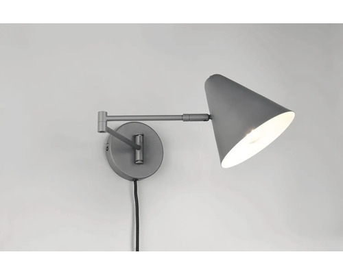 Sivá nástenná lampa s nastaviteľným ramenom