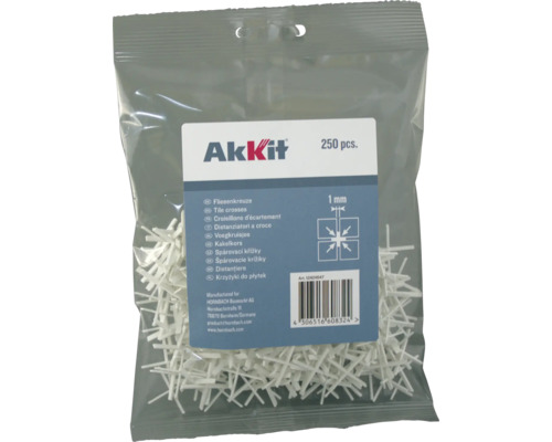 Akkit dištančné krížiky 1mm, bal=250ks Akkit dištančné krížiky, 1 mm, 250 kusov, vrecúško