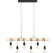 Závesné svietidlo so šestimi žiarovkami na drevenom tráme