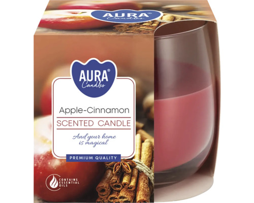 Aura Candles vonná sviečka jablko-škorica v skle