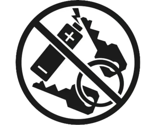 Symbol zákazu kľúčov a batérií