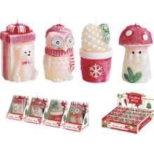 Sada sviečok s vianočným motívom, pozostávajúca z medveďa, sovy, ananásu a muchotrávky