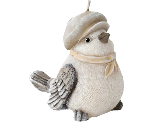 Sviečka VTÁČIK KAROL 10x10cm Dekoratívna figúrka vtáka s baretom a šálom