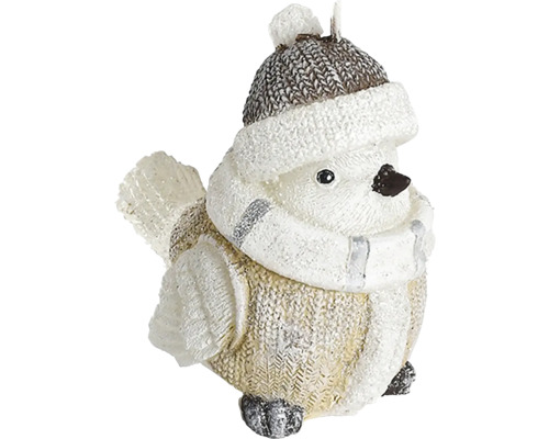 Sviečka VTÁČIK SO ŠÁLOM 11x11cm Dekoratívny vtáčik s čiapkou a šálom ako vianočná ozdoba