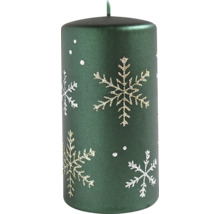 Zelená stĺpová sviečka so vzorom snehových vločiek