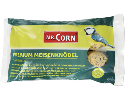 Krmivo pre vtáky Mr. Corn Lojové gule 6×85 g bez sieťky Mr. Corn Prémiové lojové gule bez sieťky vo vrecku