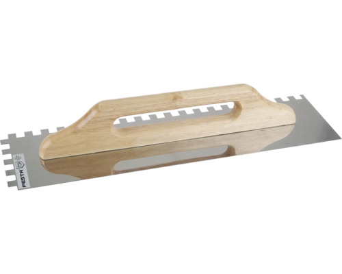 Zubová špachtľa s drevenou rukoväťou na rovnomerné nanášanie lepidla