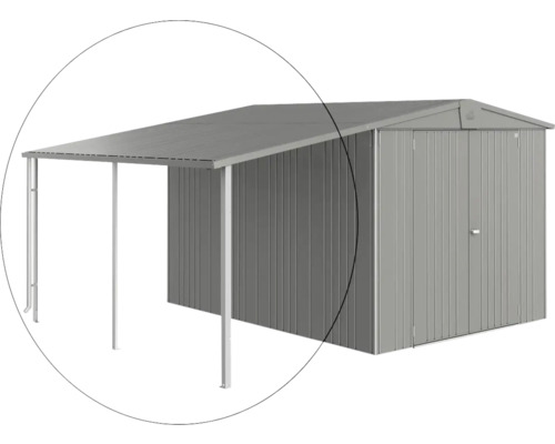 Prístrešok pre záhradný domček Biohort Europa 6, 7 150 x 300 cm kremeň sivý metalický Kovová kôlňa na náradie s prístavbou