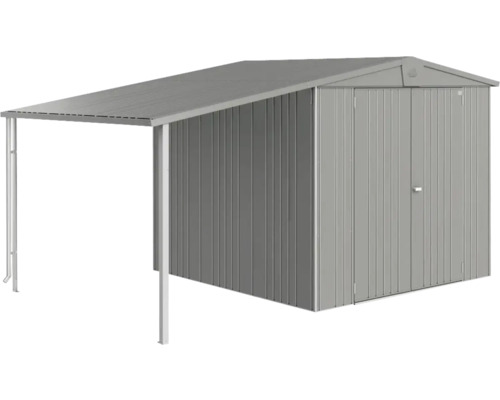 Prístrešok pre záhradný domček Biohort Europa 4, 5 150 x 228 cm kremeň sivý metalický Kovový záhradný domček s prístavbou pre záhradné náradie a nástroje