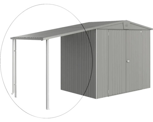 Prístrešok pre záhradný domček Biohort Europa 2, 3, 4A 150 x 156 cm kremeň sivý metalický Kovová záhradná búda s markízou na záhradné náradie