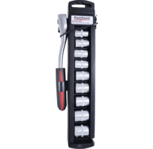 Sada nástrčných kľúčov Pattfield 9,53 mm s račňovou rukoväťou a nástrčnými kľúčmi rôznych veľkostí.