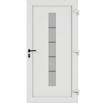 Biele interiérové dvere so sklenenou vložkou a čiernou kľučkou