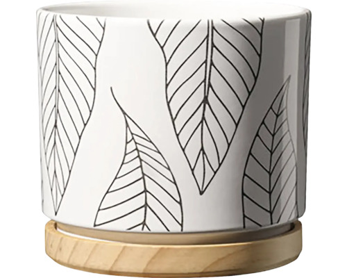 Kvetináč s dekorom listov a podšálkou