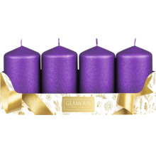 Štyri fialové stĺpové sviečky v balení