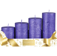 Fialové stĺpové sviečky adventné sviečky v balení po štyroch