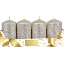 Štyri sviečky so trblietkami v kartónovej krabici