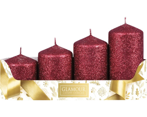 Sviečka adventná STUPŇ. glitrované 4ks Štyri trblietavé sviečky v adventnom balení sviečok