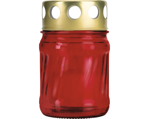 Červená cintorínska sviečka so zlatým viečkom