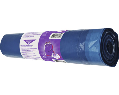 Rolka modrých vriec na odpad so sťahovacou šnúrkou, 10 kusov, 120 litrov