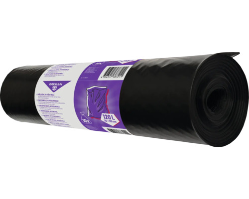 Rolka čiernych vriec na odpadky, 10 kusov, 120 litrov