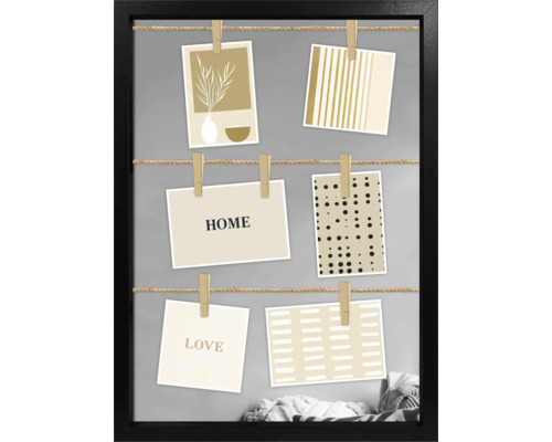 Dekoratívny rám na obrázky so šnúrkami a malými štipcami na zavesenie fotografií alebo pohľadníc