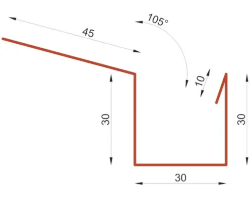 Technický nákres prvku na zavesenie odkvapu s rozmermi