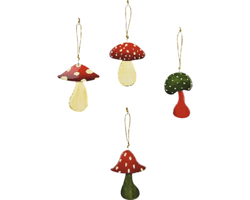 Závesná dekorácia HUBIČKA, lesklá, MDF, červená viac druhov cena za 1 ks Dekoratívne hubové prívesky so šnúrkou na zavesenie