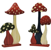 Dekoratívne figúrky húb z dreva, dve sady