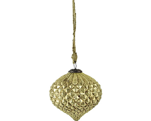 Závesná vianočná dekorácia šiška štvorčeky matná sklo zlatá matná 15x15x15 cm Dekoratívna závesná figúrka so štruktúrou a pásikom na zavesenie